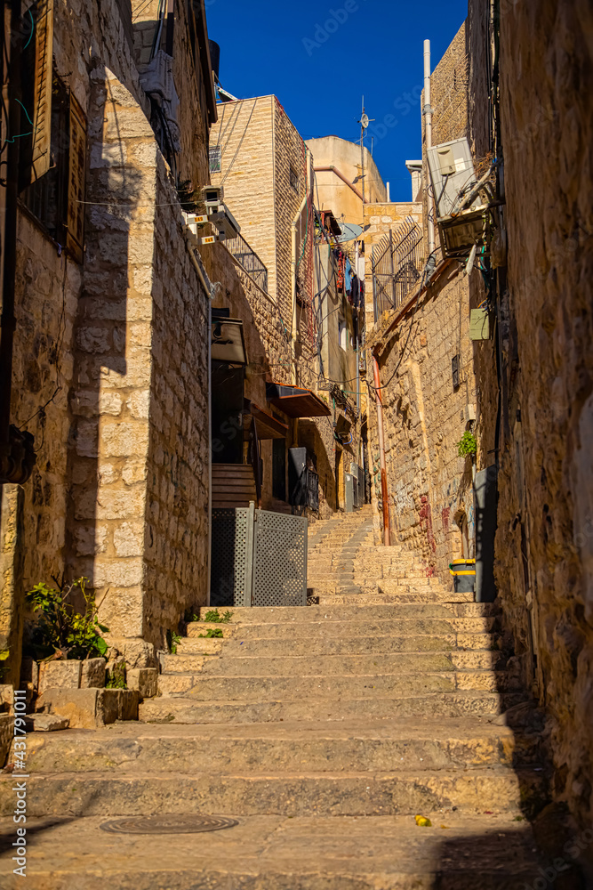  narrow old alleys in the center of Jerusalem. National character.