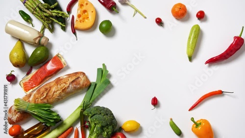 Wallpaper Mural Shopping bag made from different fruits and vegetables. Horizontal footage. Top View. Stop Motion Torontodigital.ca