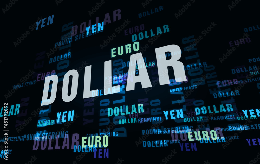Currency Dollar, Euro and Yen text abstract concept illustration Currency Dollar, Euro and Yen text abstract concept illustration