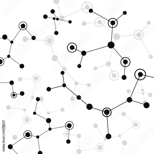 Vector black molecules with dots lines white background