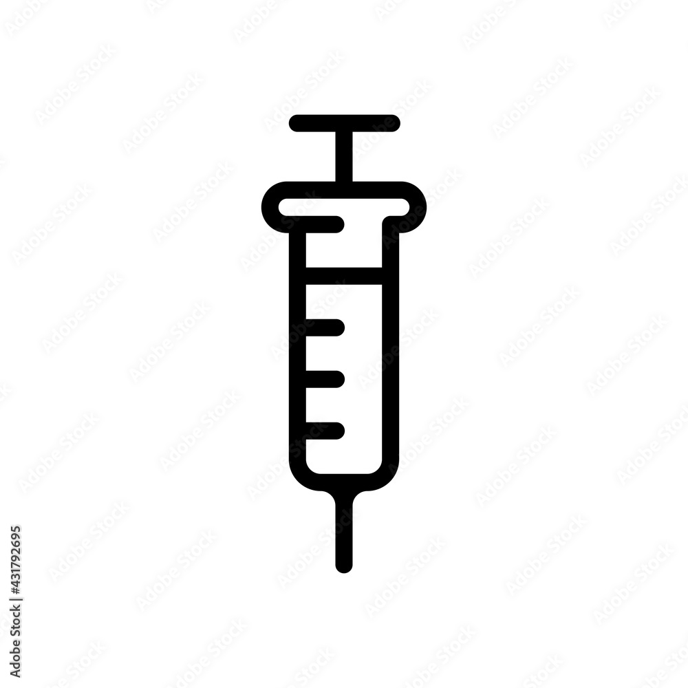 Injection with syringe, simple medical icon. Black linear icon with editable stroke on white background Injection with syringe, simple medical icon. Black linear icon with editable stroke on white background