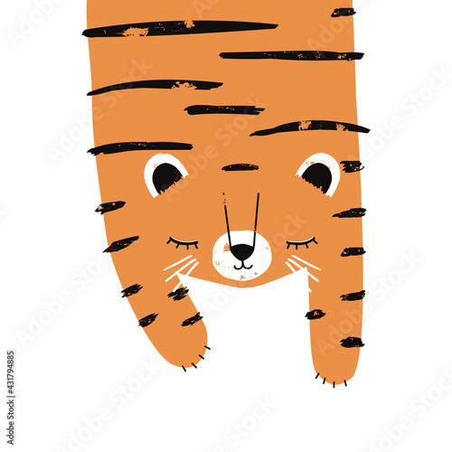 Funny kids graphic with tiger. Vector hand drawn illustration.