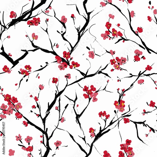 Sakura Seamless pattern. Vector floral background