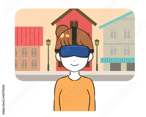 VR　観光　街並み　女性