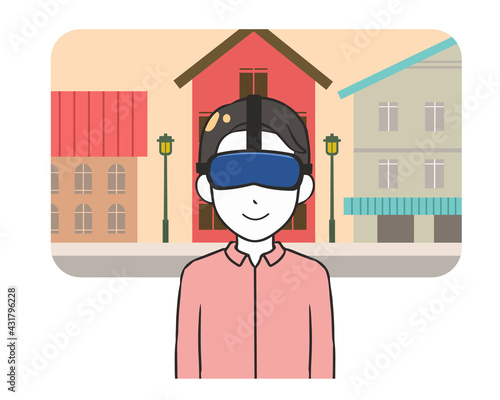 VR　観光　街並み　男性