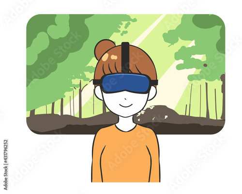 VR　観光　森林　女性