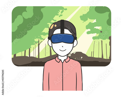 VR　観光　森林　男性
