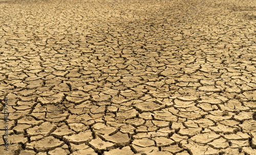 Mudflat cracked desert barren surface for natural background, layer, wallpaper, photo effect. Multicoloured drought effects of global warming