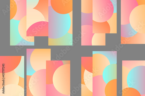 Futuristic cover design for notebook paper, copybook brochures, book, magazine, print. Geometric abstract background with gradient multicolor elements. Colored pattern