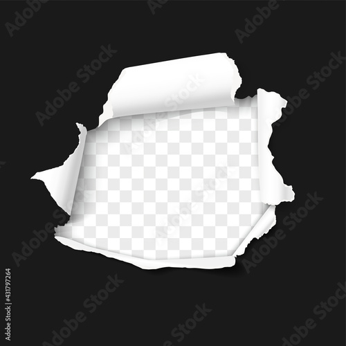 Black paper hole realistic 3D vector template. Concept for Black Friday sale and promo banner. Torn paper.