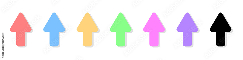 Upward pointing arrows set. Vector set of simple icons of colored arrows pointing up. Set of cursors in a flat style. Vector illustration. Upward pointing arrows set. Vector set of simple icons of colored arrows pointing up. Set of cursors in a flat style. Vector illustration.