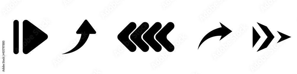 Arrows vector arrows set. Set of trendy black arrows isolated on white background in flat style. Arrow icons in different variations. Vector illustration. Arrows vector arrows set. Set of trendy black arrows isolated on white background in flat style. Arrow icons in different variations. Vector illustration.
