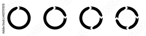 Circular arrows vector set. Set of black circular arrows. Cyclical black circular arrows. A set of trendy arrows going in a circle, clockwise. Vector illustration.