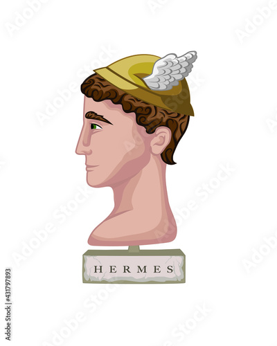 Vector illustration of a bust of Greek God Hermes photo