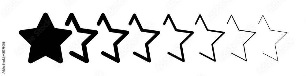 Vector icon of eight stars located one by one. Transition of eight stars. Vector icon of black stars. Vector illustration. Vector icon of eight stars located one by one. Transition of eight stars. Vector icon of black stars. Vector illustration.