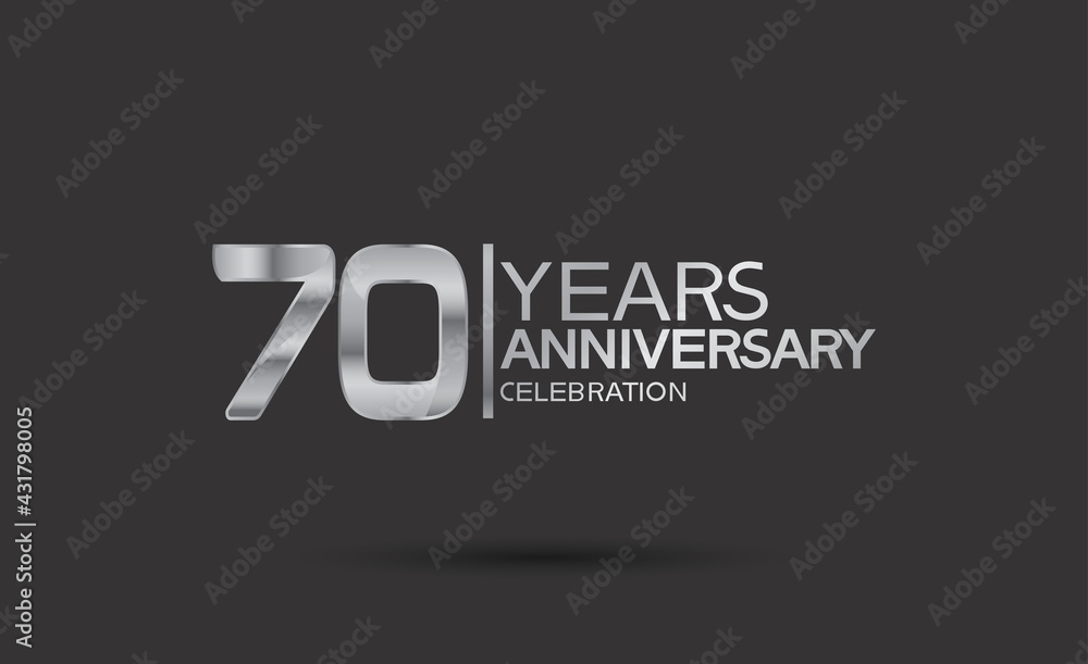 70 years anniversary logotype with silver color isolated on black background. vector can be use for company celebration purpose