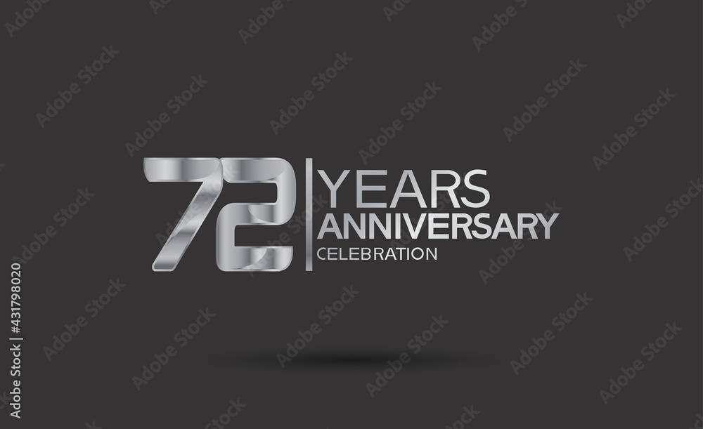 72 years anniversary logotype with silver color isolated on black background. vector can be use for company celebration purpose