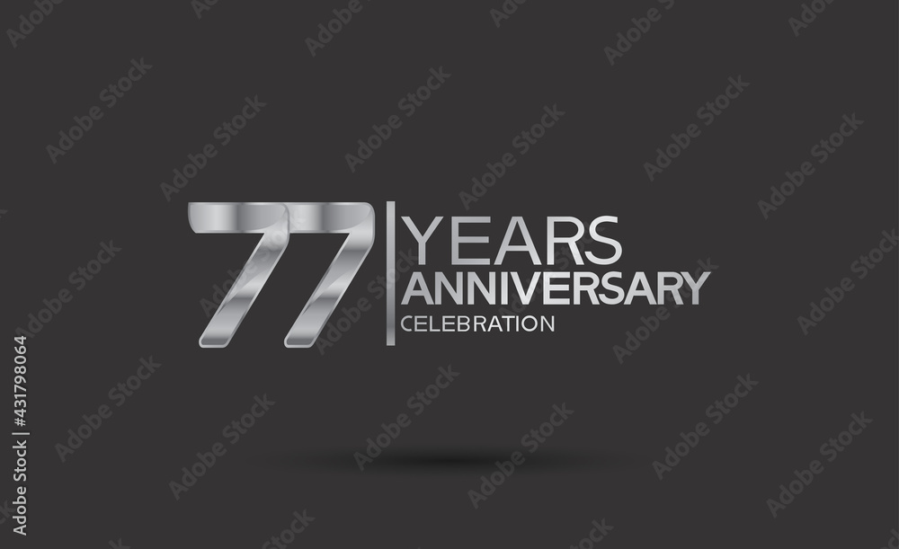 77 years anniversary logotype with silver color isolated on black background. vector can be use for company celebration purpose