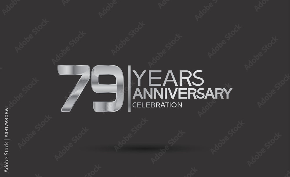 79 years anniversary logotype with silver color isolated on black background. vector can be use for company celebration purpose