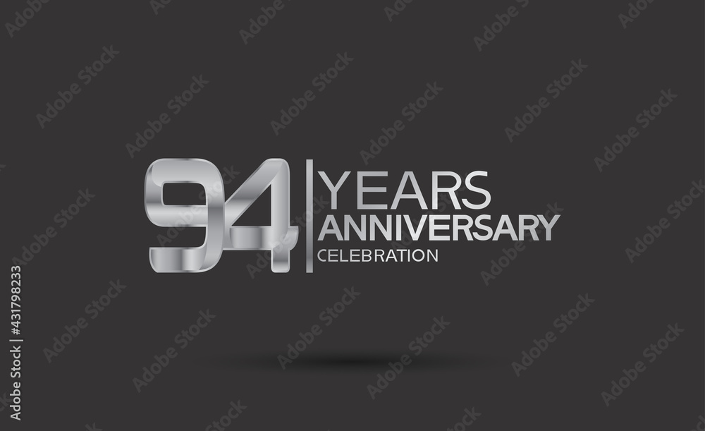94 years anniversary logotype with silver color isolated on black background. vector can be use for company celebration purpose