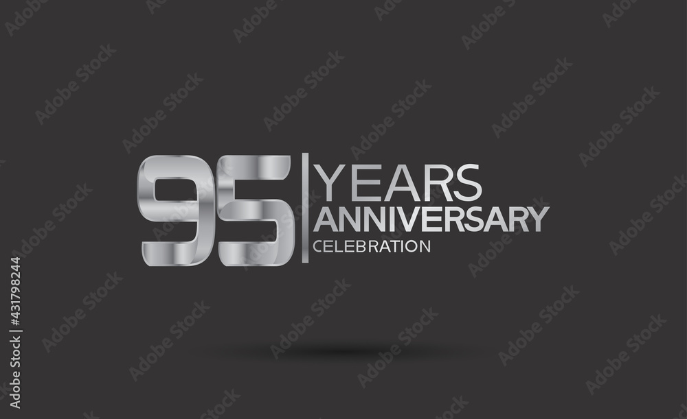 95 years anniversary logotype with silver color isolated on black background. vector can be use for company celebration purpose
