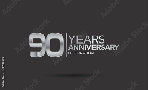 90 years anniversary logotype with silver color isolated on black background. vector can be use for company celebration purpose
