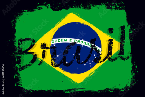 Brasil, flag of Brazil, banner with grunge brush