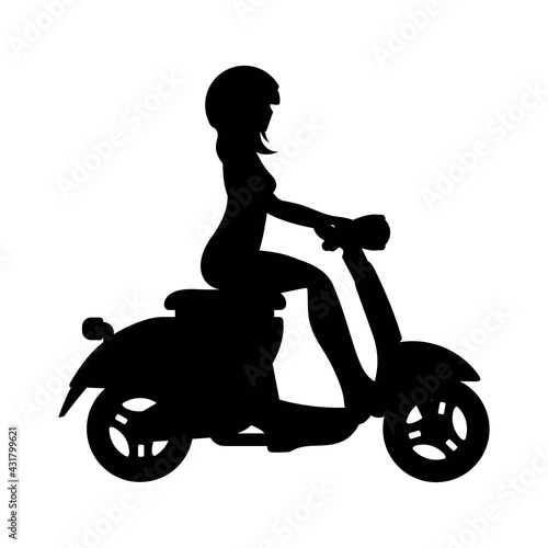Silhouette of a girl on a scooter on a white background in vector EPS8