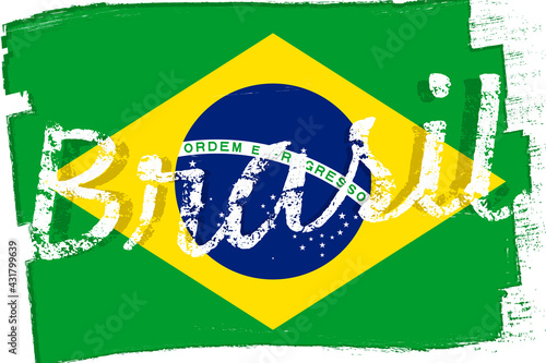 Brasil, flag of Brazil, banner with grunge brush