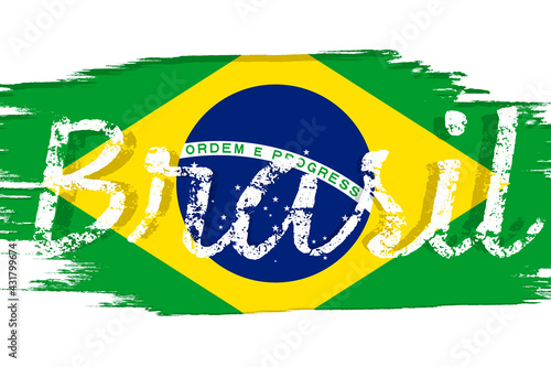 Brasil, flag of Brazil, banner with grunge brush