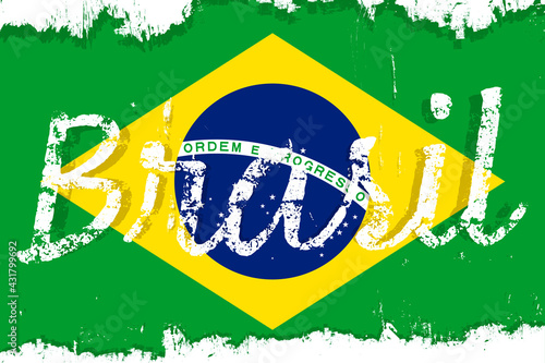 Brasil, flag of Brazil, banner with grunge brush