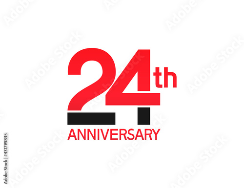 24 years anniversary logotype with black and red combination color isolated on white background. vector can be use for company celebration purpose