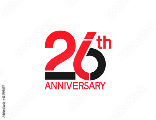 26 years anniversary logotype with black and red combination color isolated on white background. vector can be use for company celebration purpose