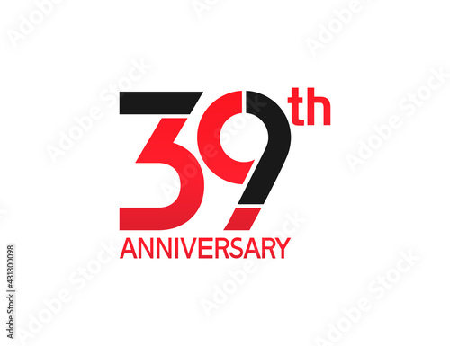 39 years anniversary logotype with black and red combination color isolated on white background. vector for template party and company celebration