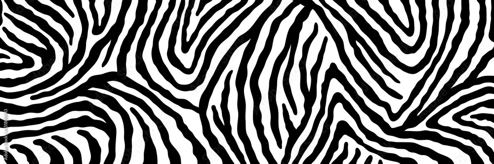 Vector abstract animalistic background. Freehand illustration of zebra skin print. Long horizontal banner. Vector abstract animalistic background. Freehand illustration of zebra skin print. Long horizontal banner.