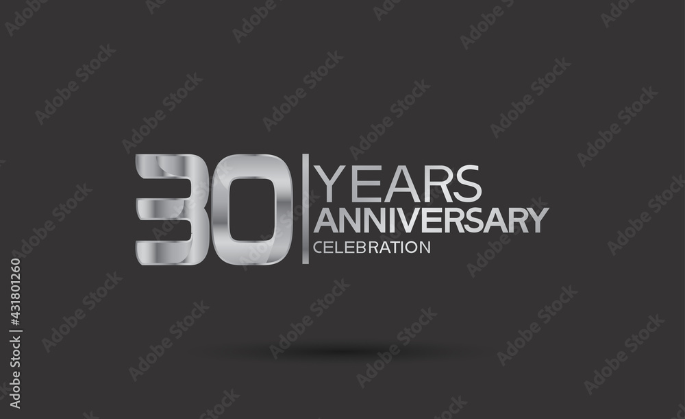 30 years anniversary logotype with silver color isolated on black background. vector for template party and company celebration