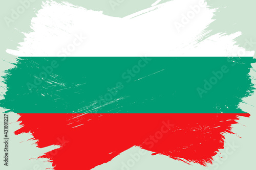 Bulgarian flag  banner with grunge brush. Background in national original colors. Vector illustration.