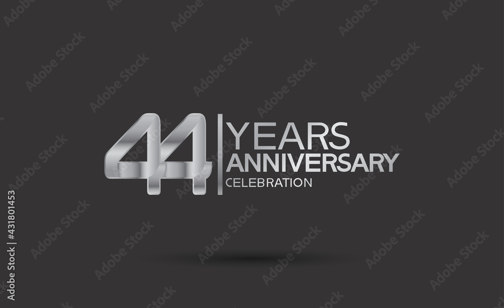 44 years anniversary logotype with silver color isolated on black background. vector for template party and company celebration