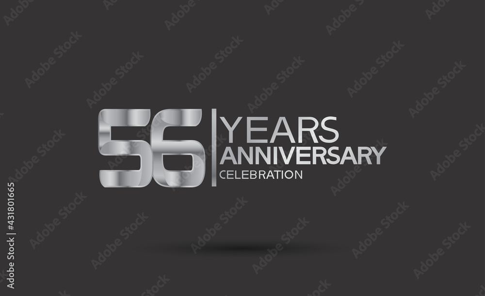 56 years anniversary logotype with silver color isolated on black background. vector for template party and company celebration