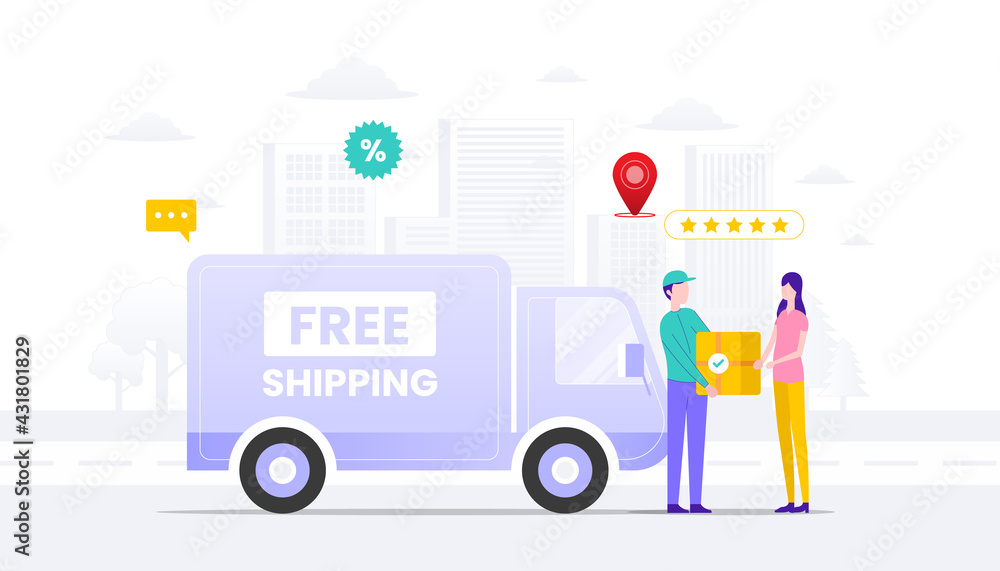 Free shipping concept illustration car. Cash on delivery. Suitable for user interface, ui, ux, web, mobile, banner and infographic. Free shipping concept illustration car. Cash on delivery. Suitable for user interface, ui, ux, web, mobile, banner and infographic.