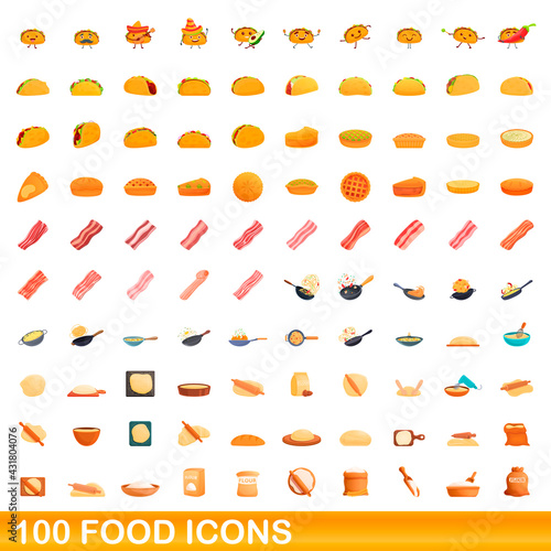 100 food icons set. Cartoon illustration of 100 food icons vector set isolated on white background