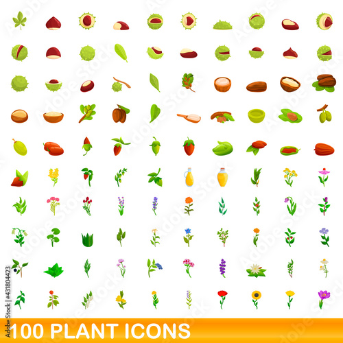 Fototapeta Naklejka Na Ścianę i Meble -  100 plant icons set. Cartoon illustration of 100 plant icons vector set isolated on white background