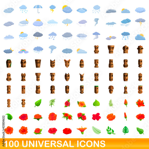 100 universal icons set. Cartoon illustration of 100 universal icons vector set isolated on white background