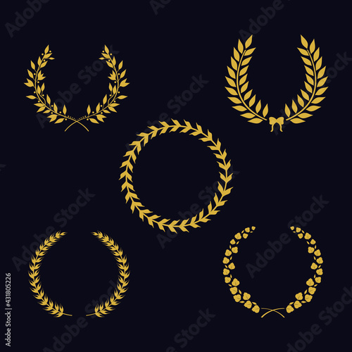 five golden laurel wreaths