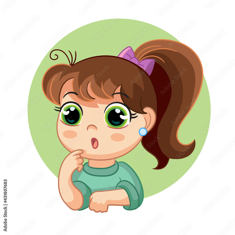 Cartoon surprised girl face emotion vector illustration Cartoon surprised girl face emotion vector illustration