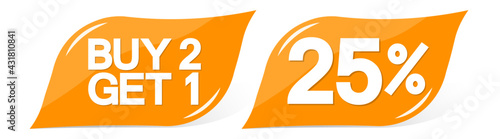 Sale banners design template, discount tags, buy 2get 1 free, 25% off, vector illustration