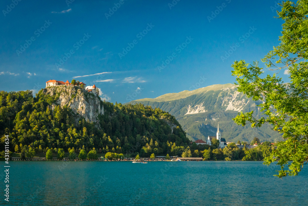 Blejski grad, Castle of bled at summer, Lake Bled Blue Stock Photo ...