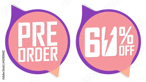 Pre-Order Sale banners design template, 60% off, discount tags, vector illustration
