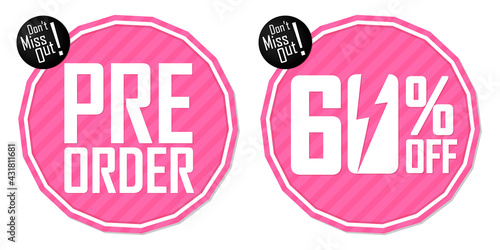 Pre-Order Sale banners design template, 60% off, discount tags, vector illustration