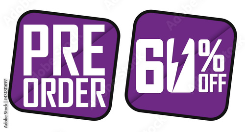 Pre-Order Sale banners design template, 60% off, discount tags, vector illustration